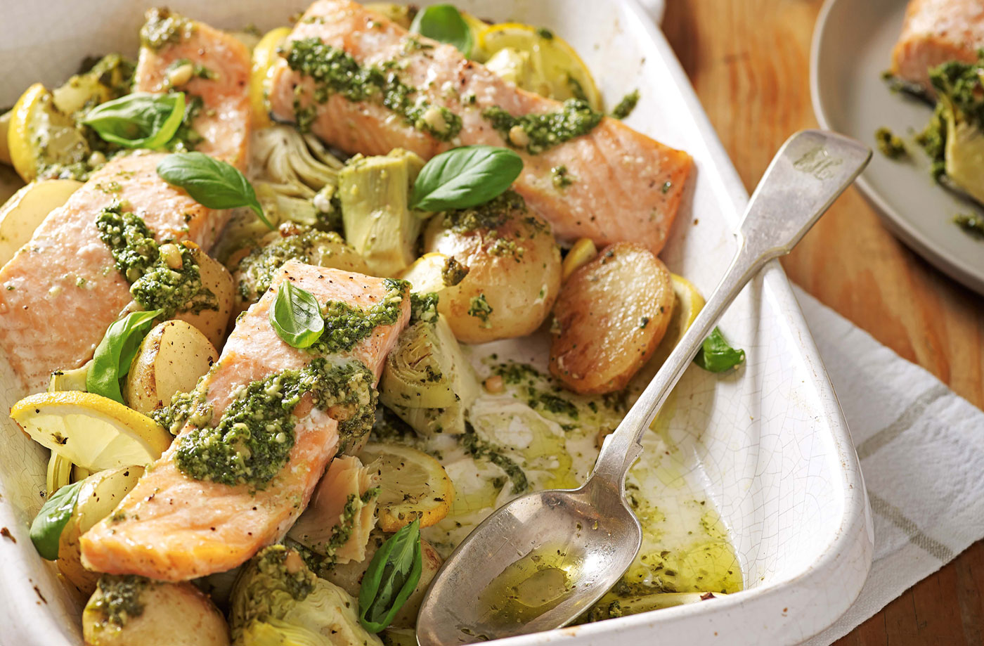 Recipe-Pesto Salmon and Potatoes