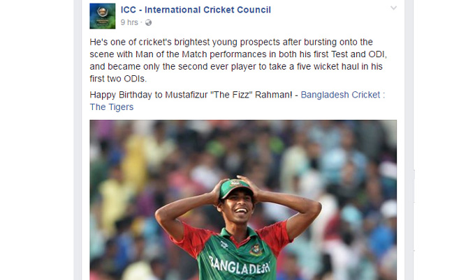 ICC Birthday Wishes to Mustafiz