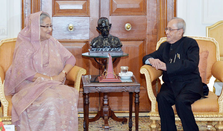 Pranab Mukherjee is praising Sheikh Hasina's role