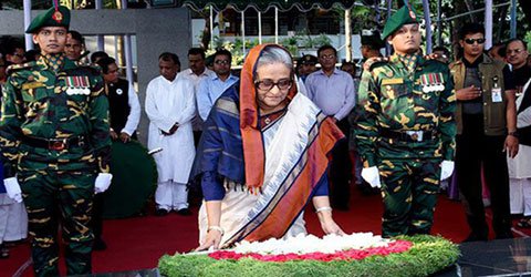 Prime Minister's respect at the portrait of Bangabandhu