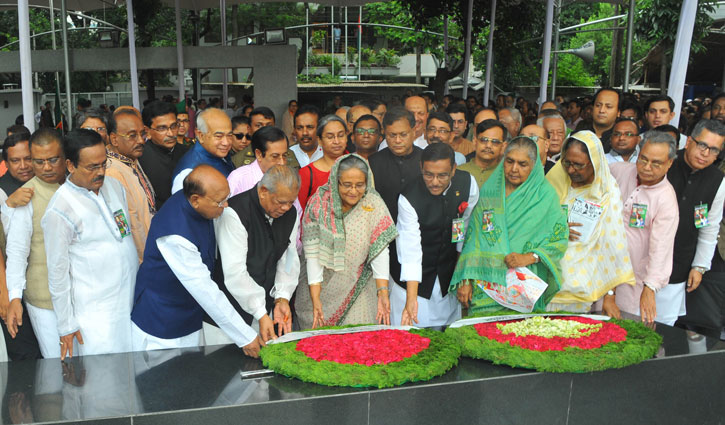 Prime Minister's respect at the portrait of Bangabandhu