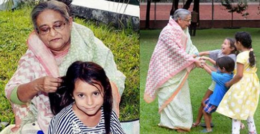 ছুটির বিকেলে নাতি-নাতনিদের সঙ্গে প্রধানমন্ত্রী